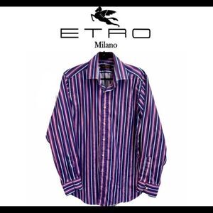 Etro Blue purple pinstripe dress shirt size 41